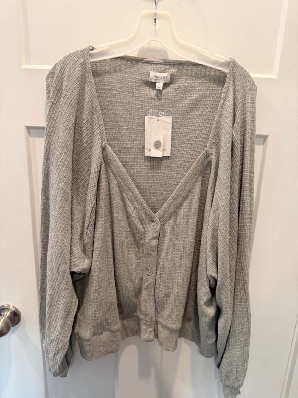 True Craft 3X Gray Waffle Knit Cardigan Button Front Plus Size NWT
